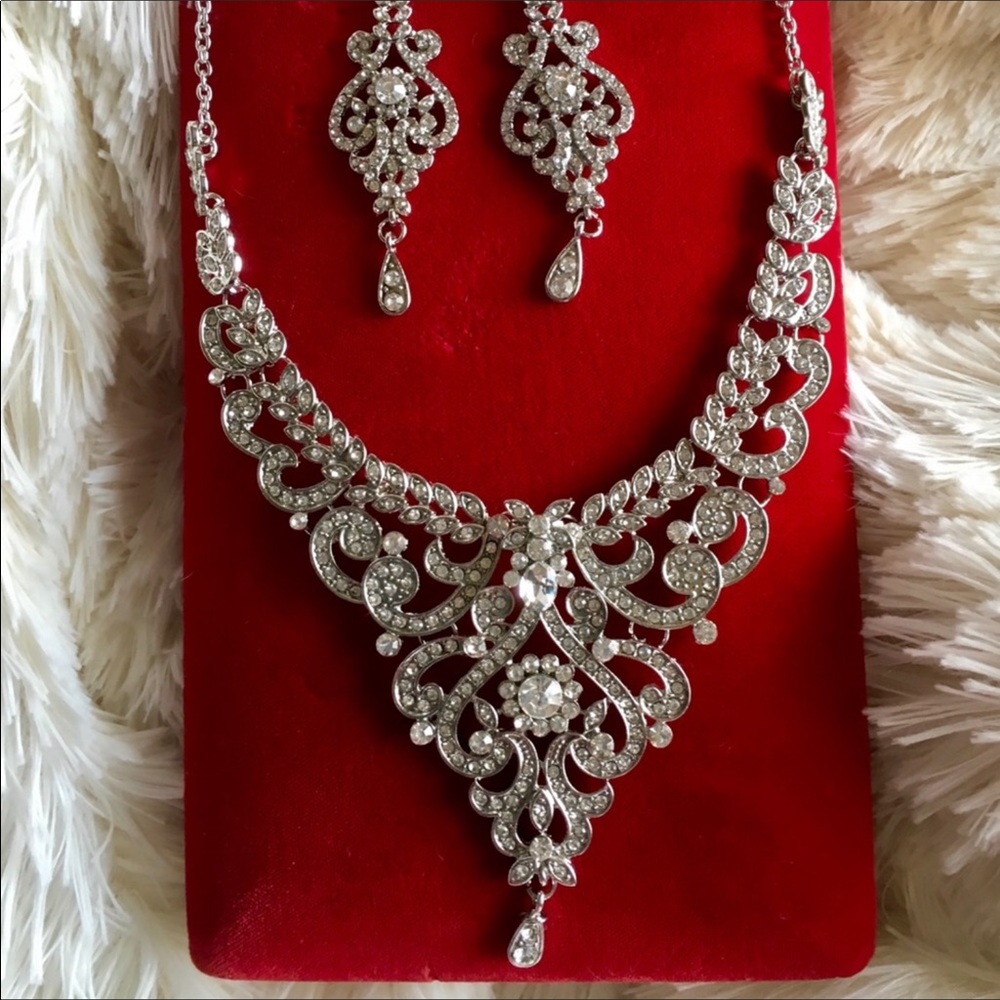 Bridal Art Deco Crystal Necklace Earring LAST ONE! - Picture 2 of 3